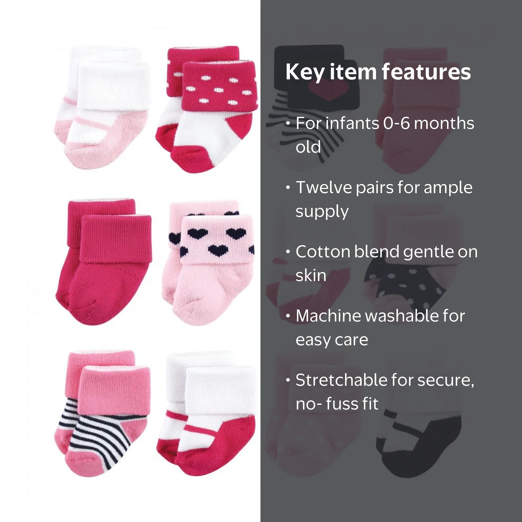 Luvable Friends Baby Girl Newborn and Baby Terry Socks, Pink Mary