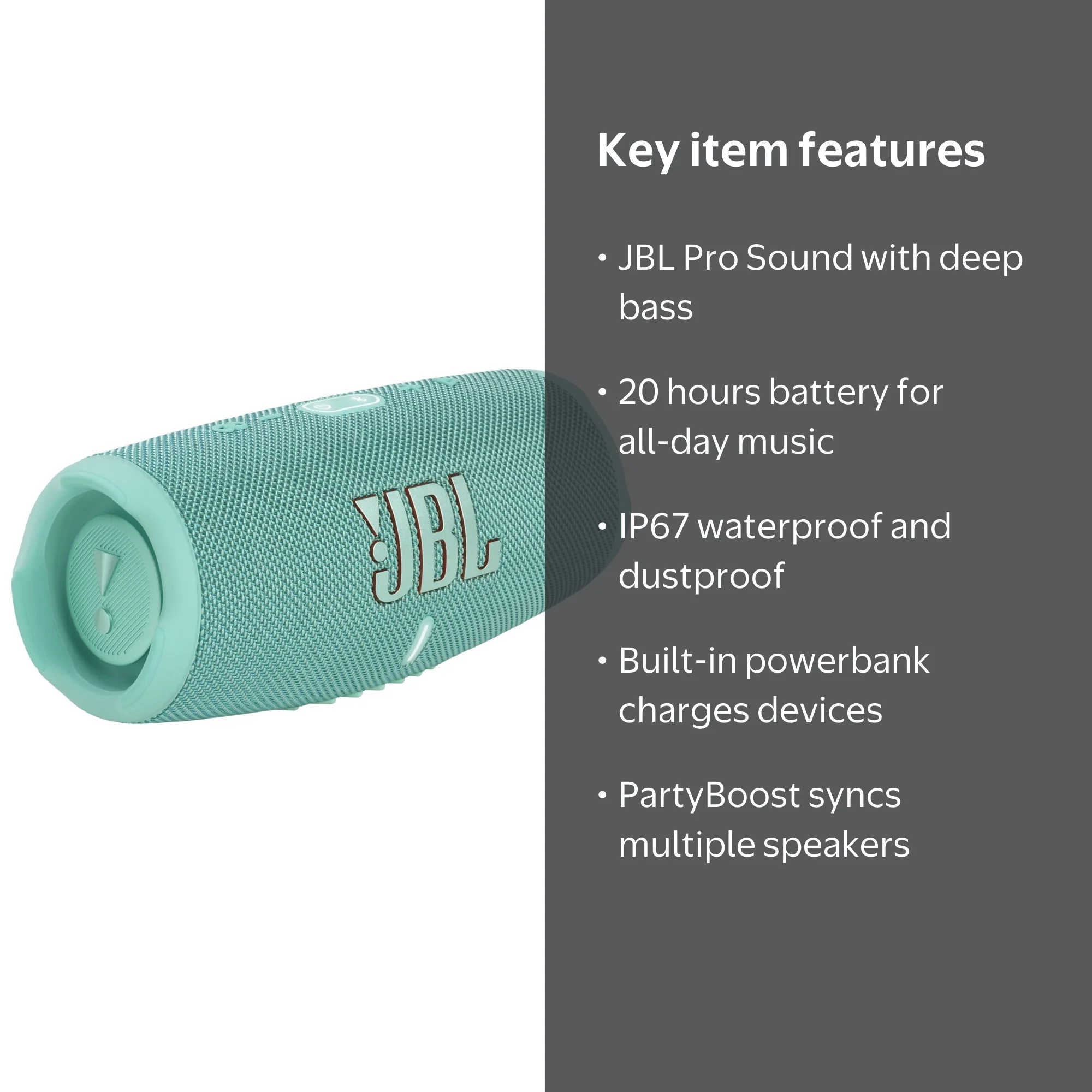 JBL Charge 5 - Portable Waterproof Speaker with Powerbank, Teal