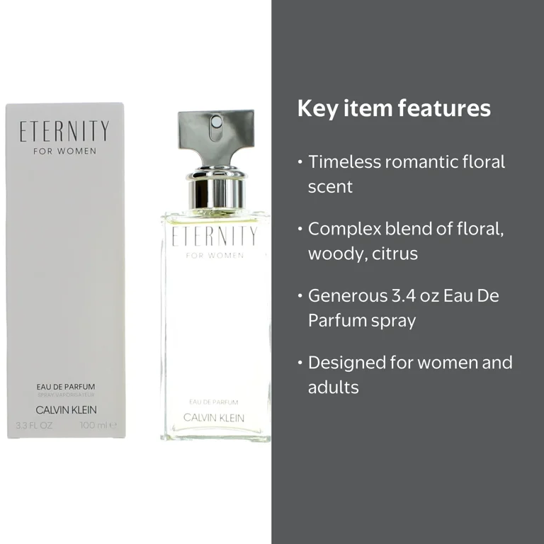Eternity by Calvin Klein, 3.3/3.4 oz 100 ml EDP Spray for Women