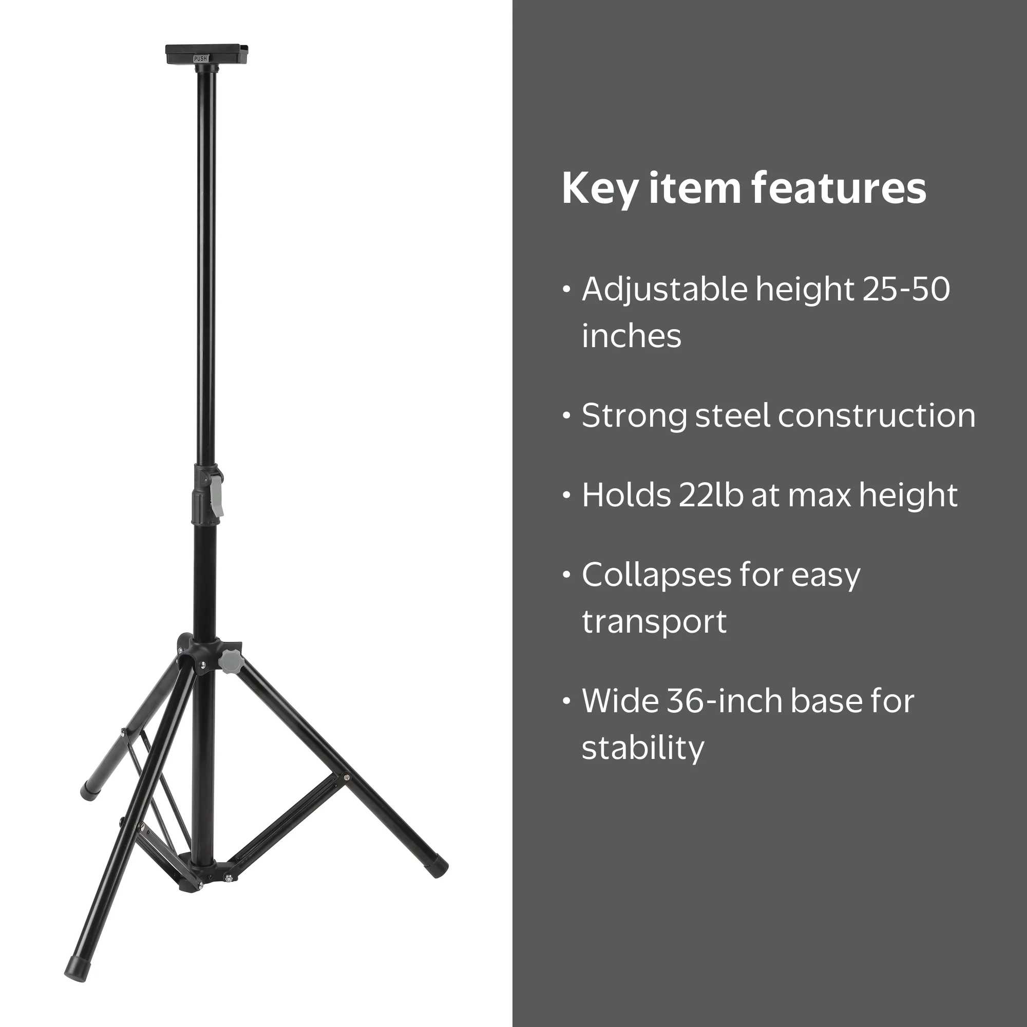 Hyper Tough Compact Steel Adjustable Worklight Tripod, 25 to 50