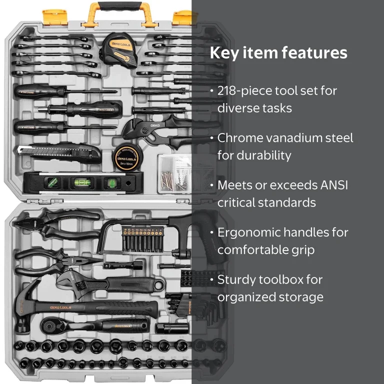 DEKOPRO, Hand Tool Kit, 218-Piece, Household, Auto Repair