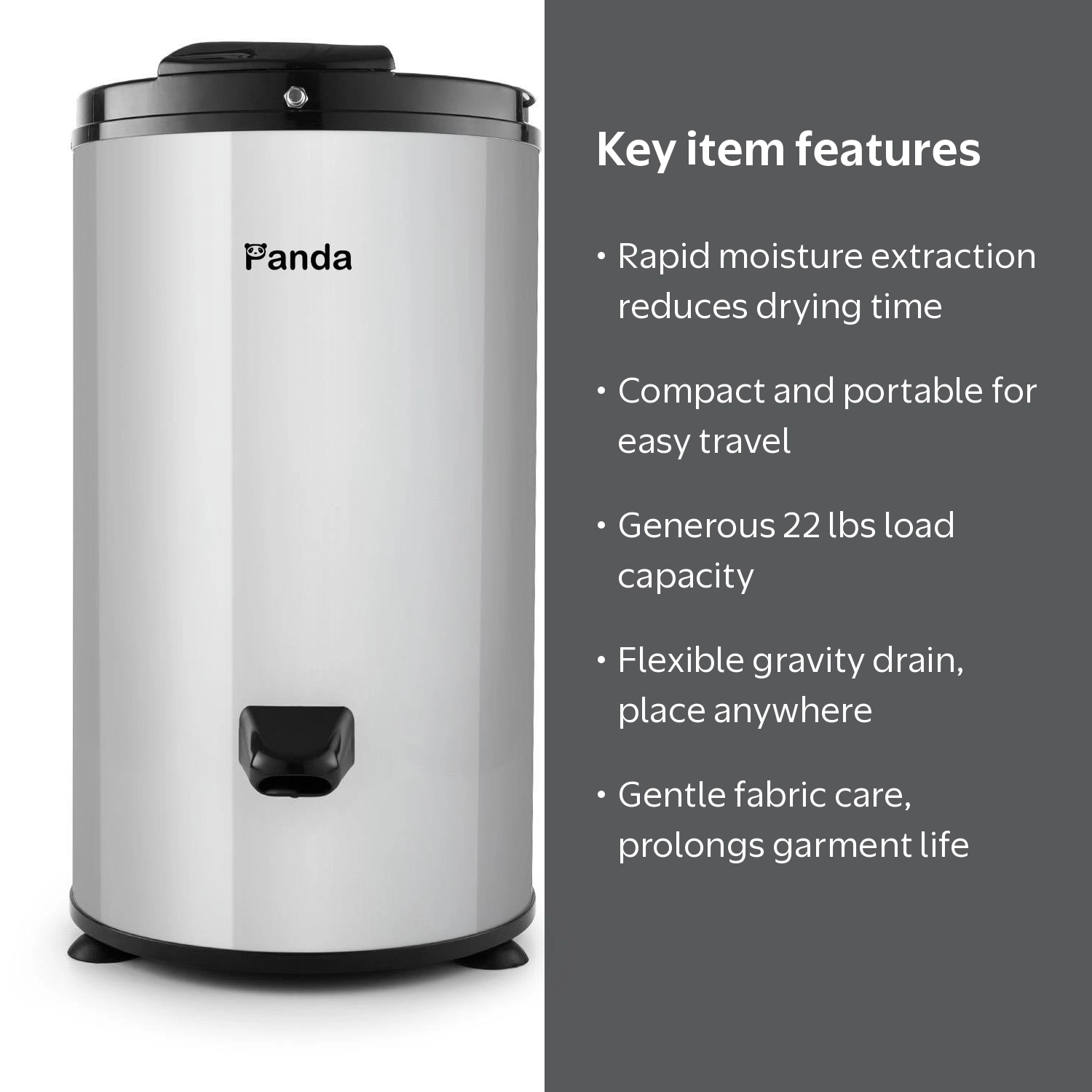 Panda 22lbs Portable Spin Dryer, Stainless Steel Drum, 3200RPM
