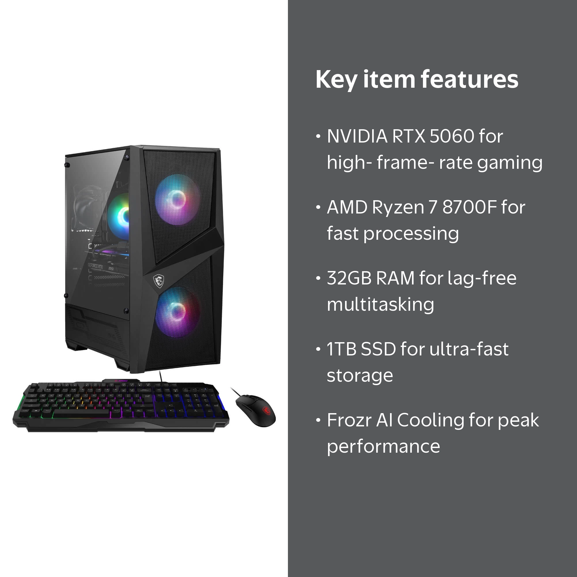 MSI Codex Z2 Gaming Desktop, AMD Ryzen 7 8700F, 32GB RAM, NVIDIA