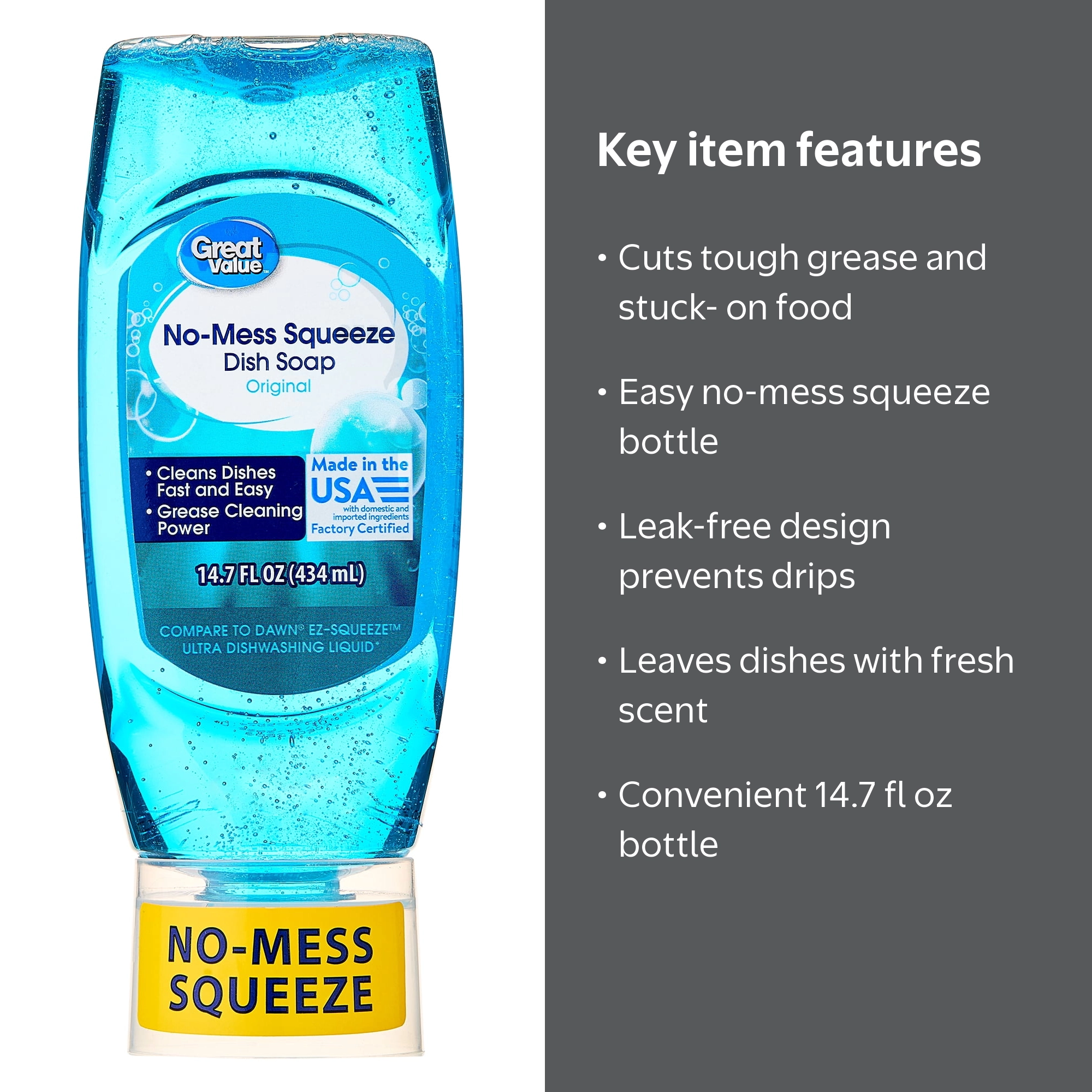 トップス greatLAnd ORIGINAL ONEITA ANTI CASTE Great Value No-Mess Squeeze Dish Soap Liquid, Original Scent, 14.7