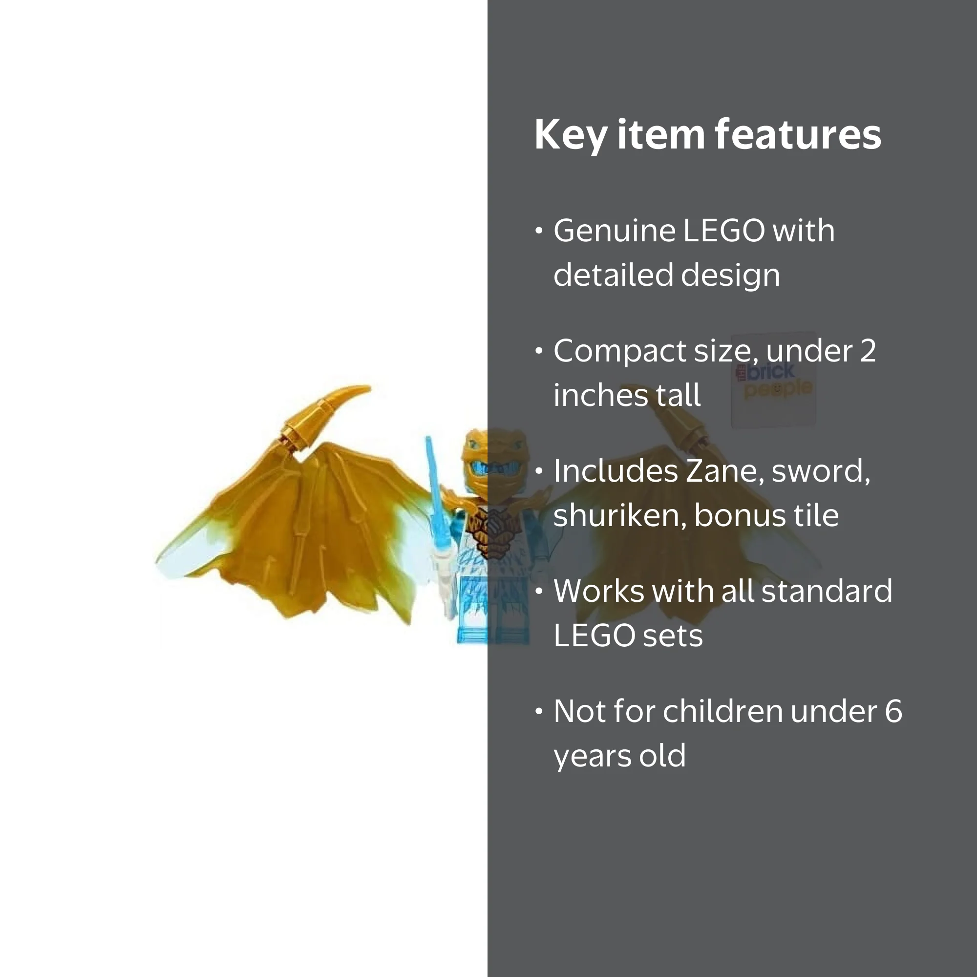 LEGO Ninjago Zane Dragon Minifigure with Sword, Shuriken, and