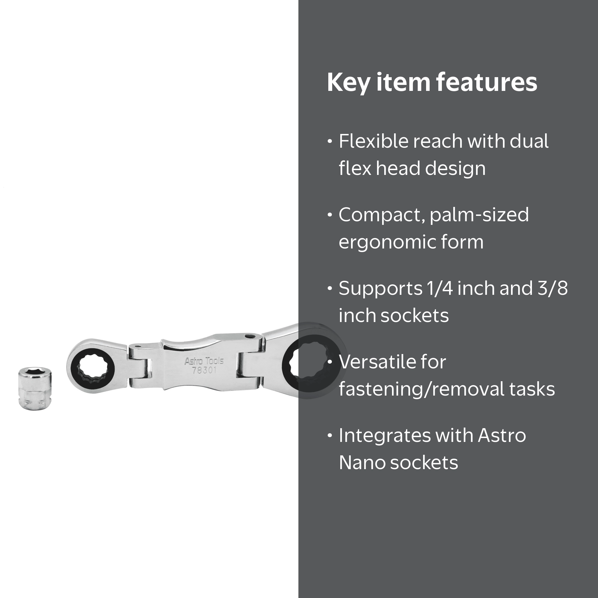 Astro Pneumatic 78301 Double Flex Head Ratchet Palm Sized Nano