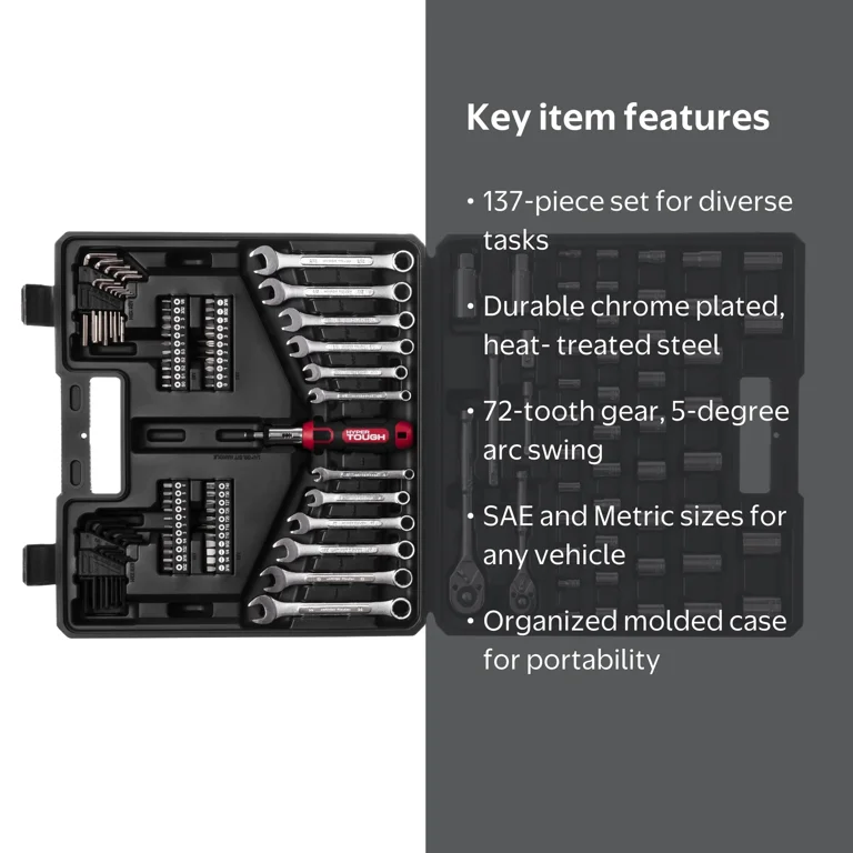 Hyper Tough 137 Piece 1/4 and 3/8 inch Drive Mechanic Socket Set