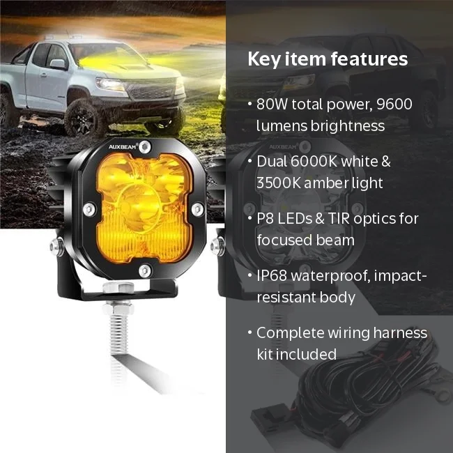 Auxbeam, LED Pods Lights, 3 Inch, 80W, 9600 Lumens - Walmart.com
