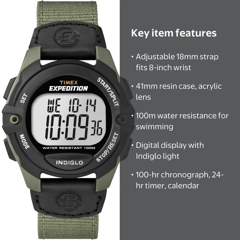Timex Men's Expedition Digital CAT 41mm Watch – Green & Black Case