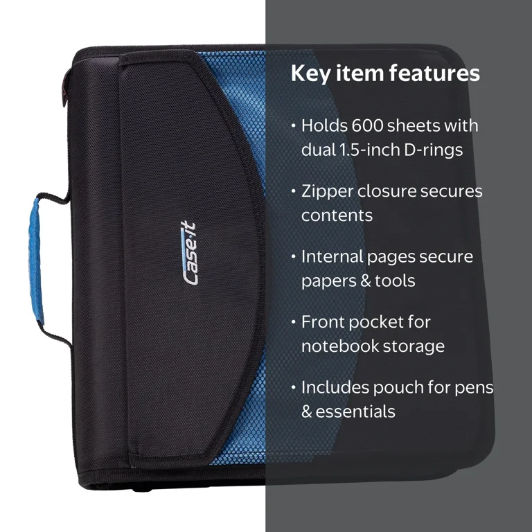 Case-it Dual-121-A Zipper Binder with Two 1.5-inch D-Ring Sets for
