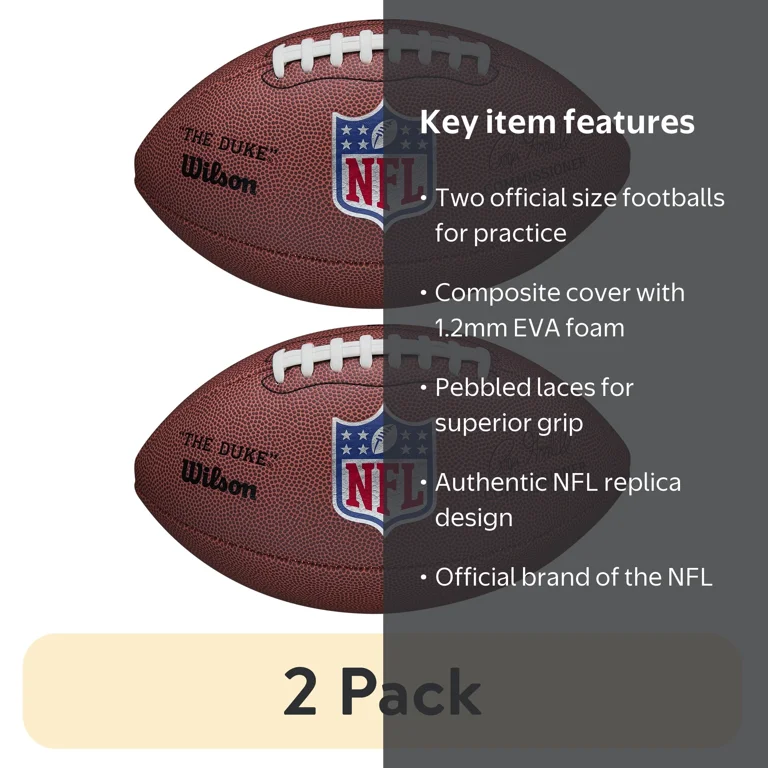 2 pack) Wilson NFL The Duke Replica Football - Brown, Official