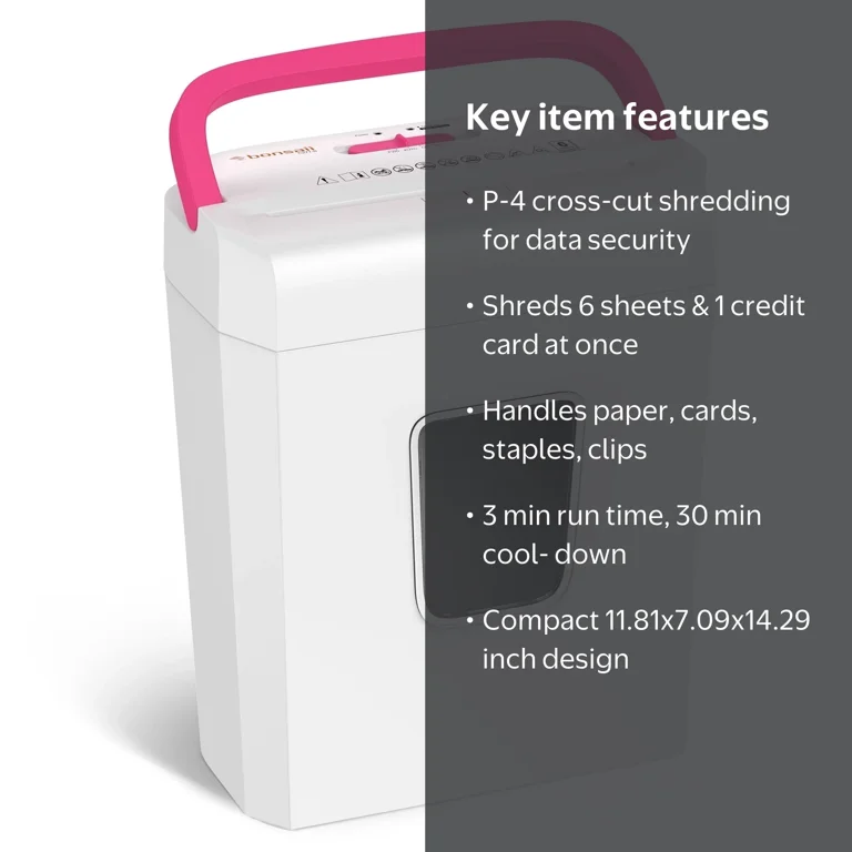 Free Shipping! Bonsaii Cross Cut Paper Shredder 6 Sheets, White