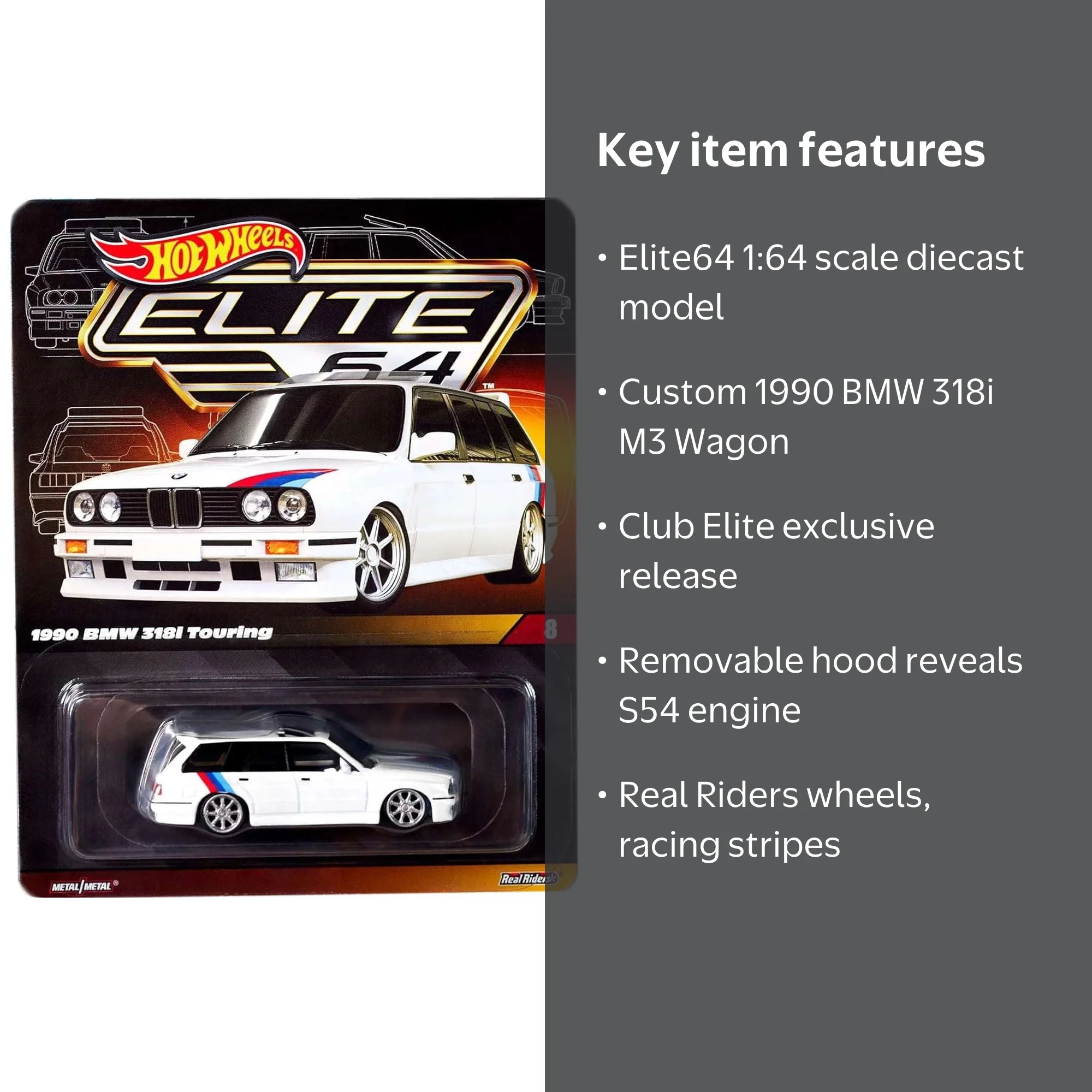 Hot Wheels Elite64 Assorted 1:64 Diecast (Model:1990 BMW 318i
