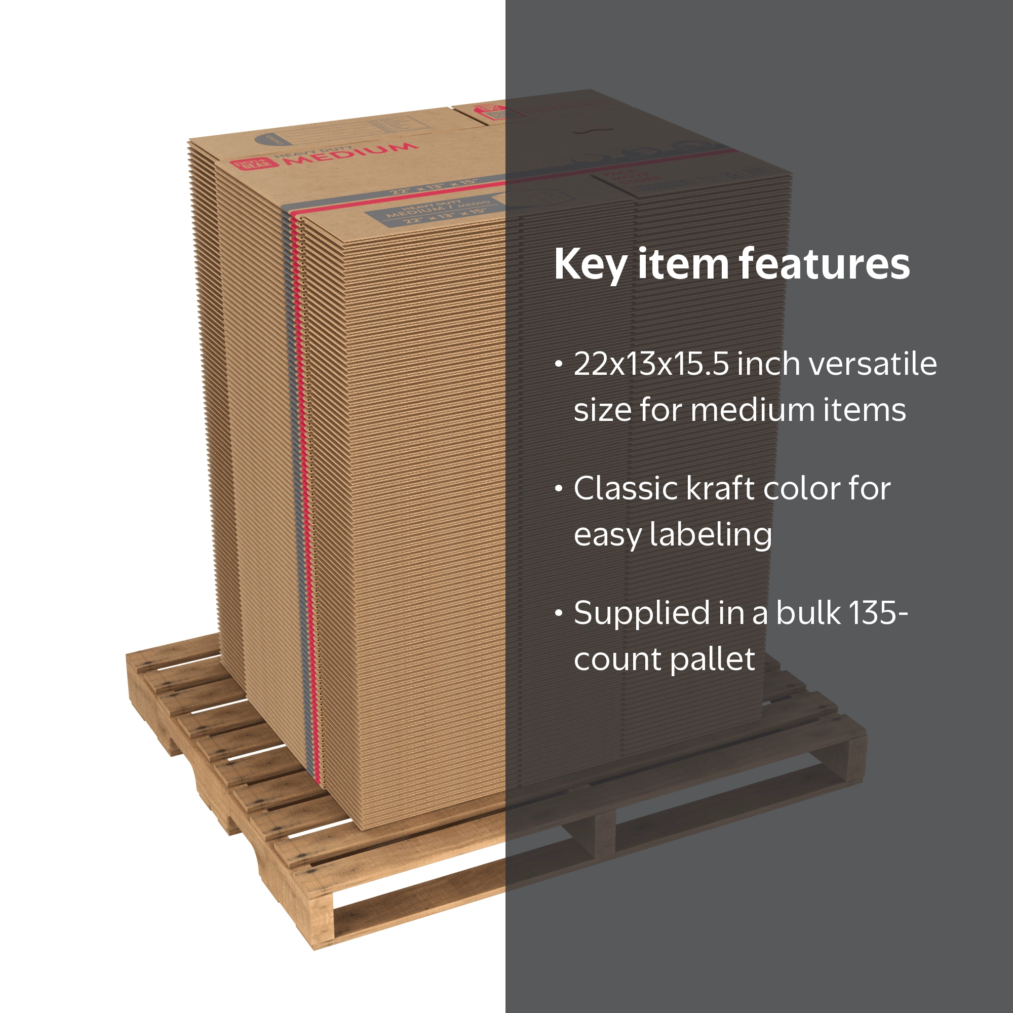 PG 22x13x15.5 Medium Heavy Duty Moving Box Pallet 135 Count