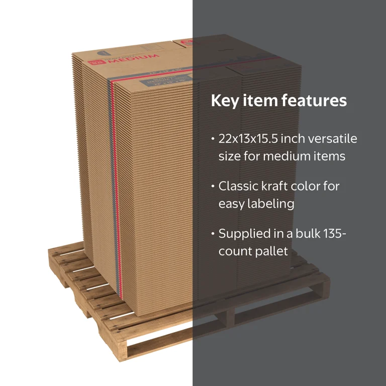 PG 22x13x15.5 Medium Heavy Duty Moving Box Pallet 135 Count