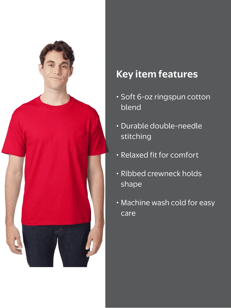 Hanes Men's Beefy-T Unisex Pocket T-Shirt, Sizes S-3XL - Walmart.com