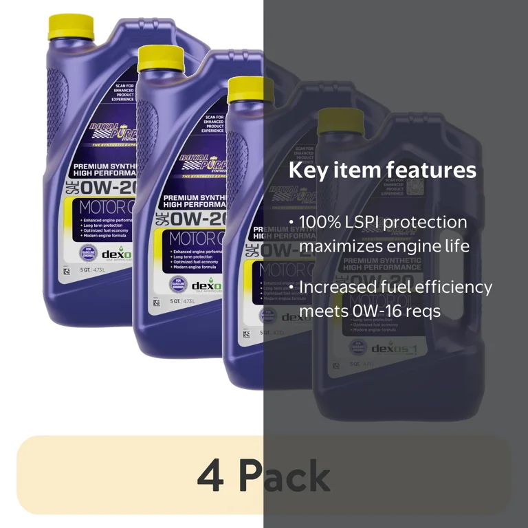 4 pack) Royal Purple High Performance Motor Oil 0W-20 Premium