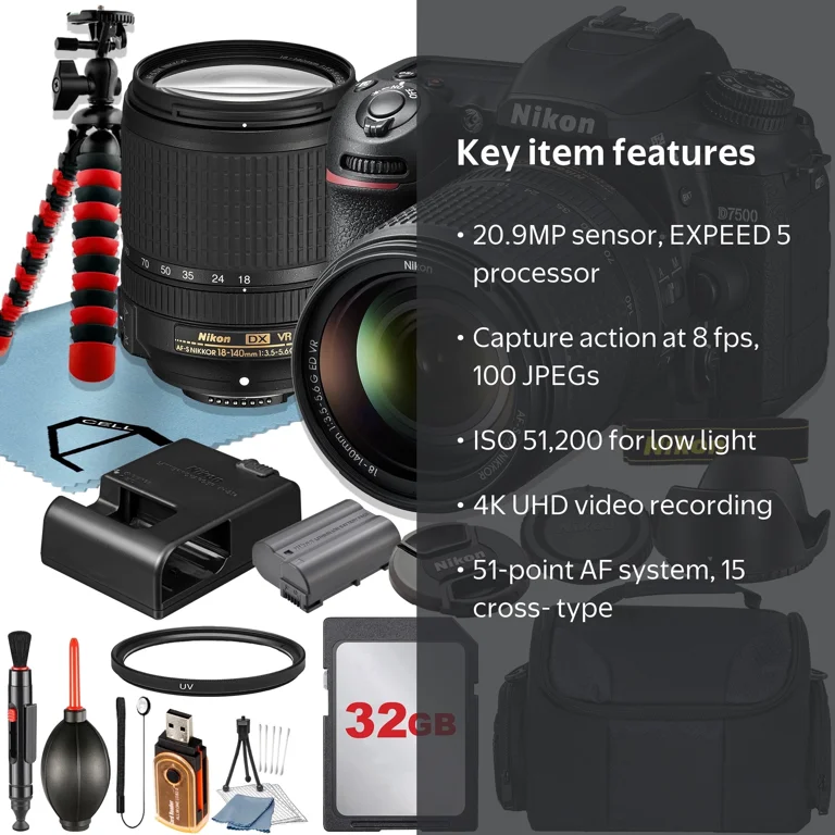 Nikon D7500 DSLR Camera with AF-S 18-140mm VR Lens + 32GB Memory