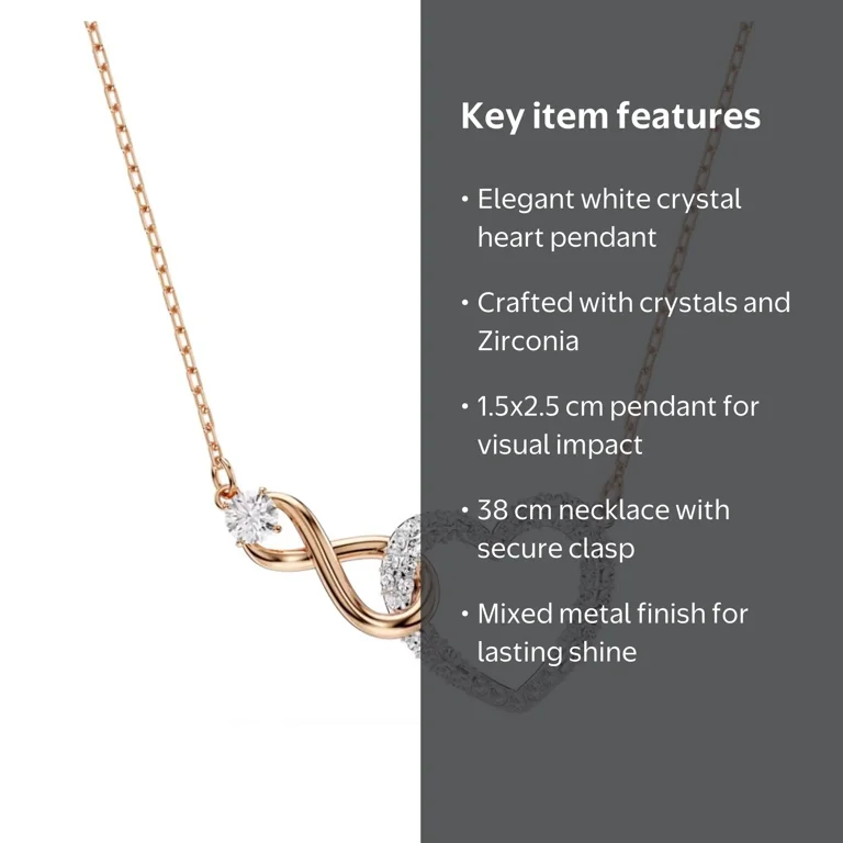 Swarovski, Infinity Heart Necklace, 5518865, White mixed metal