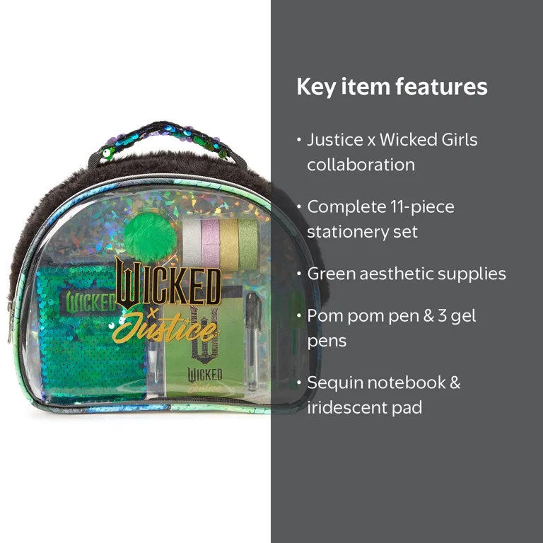 Justice x Wicked Girls 11-Piece Stationary Set, Green with