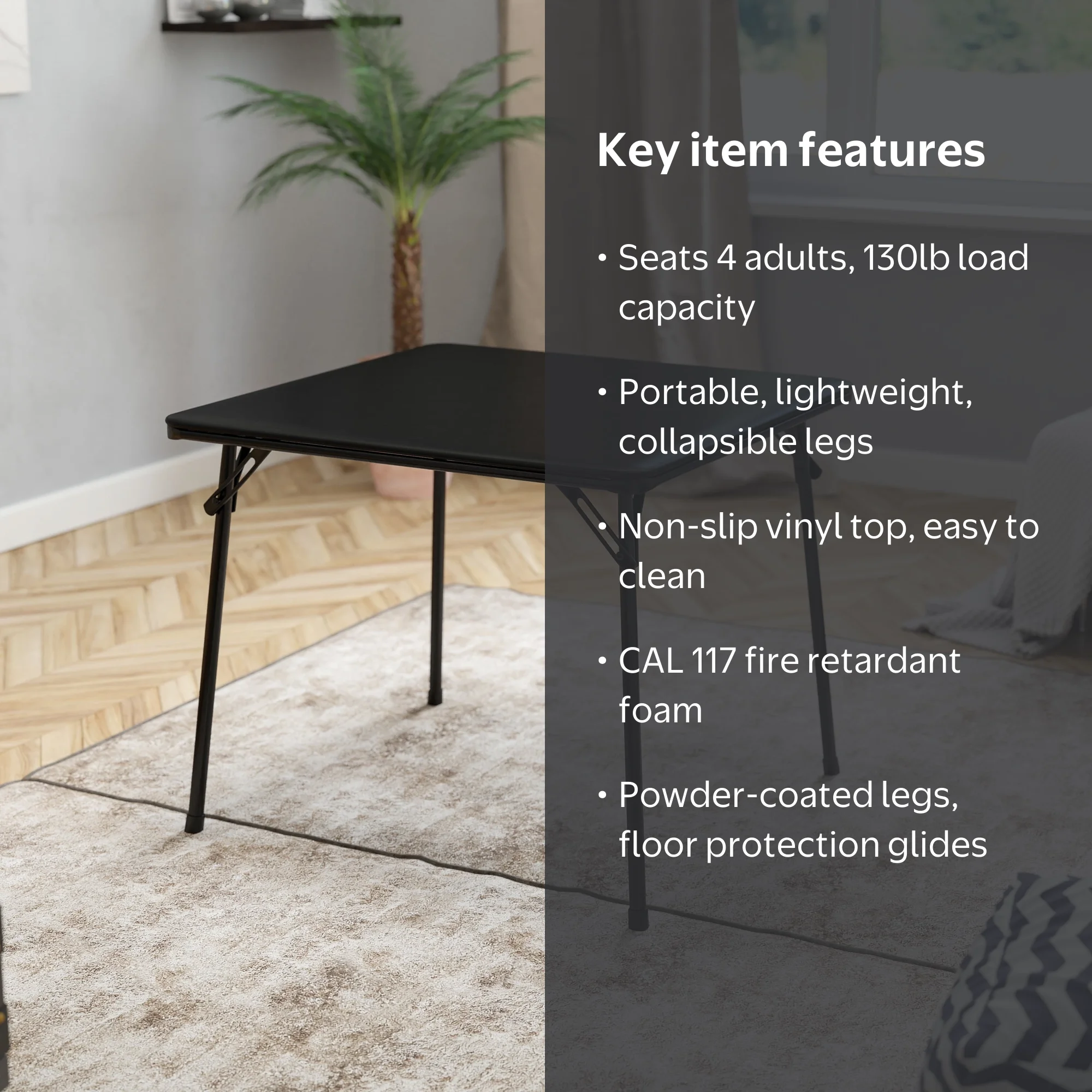BizChair, Black Folding Card Table, Collapsible Legs, 4ft square