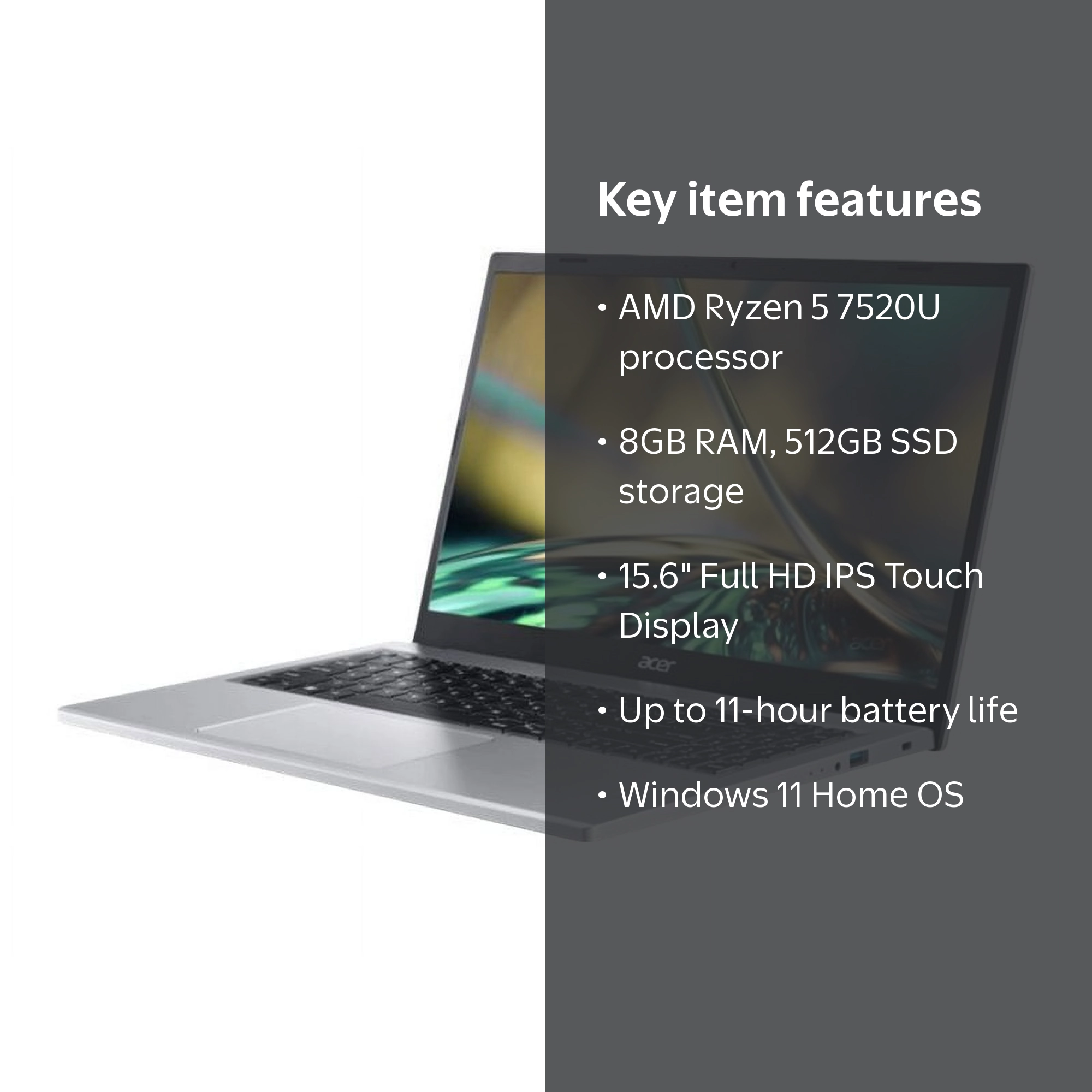 Acer Aspire 3 Laptop, AMD Ryzen 5, 15.6