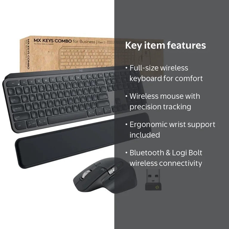 Logitech, Wireless Keyboard and Mouse Combo, MX Keys Gen 2, Full
