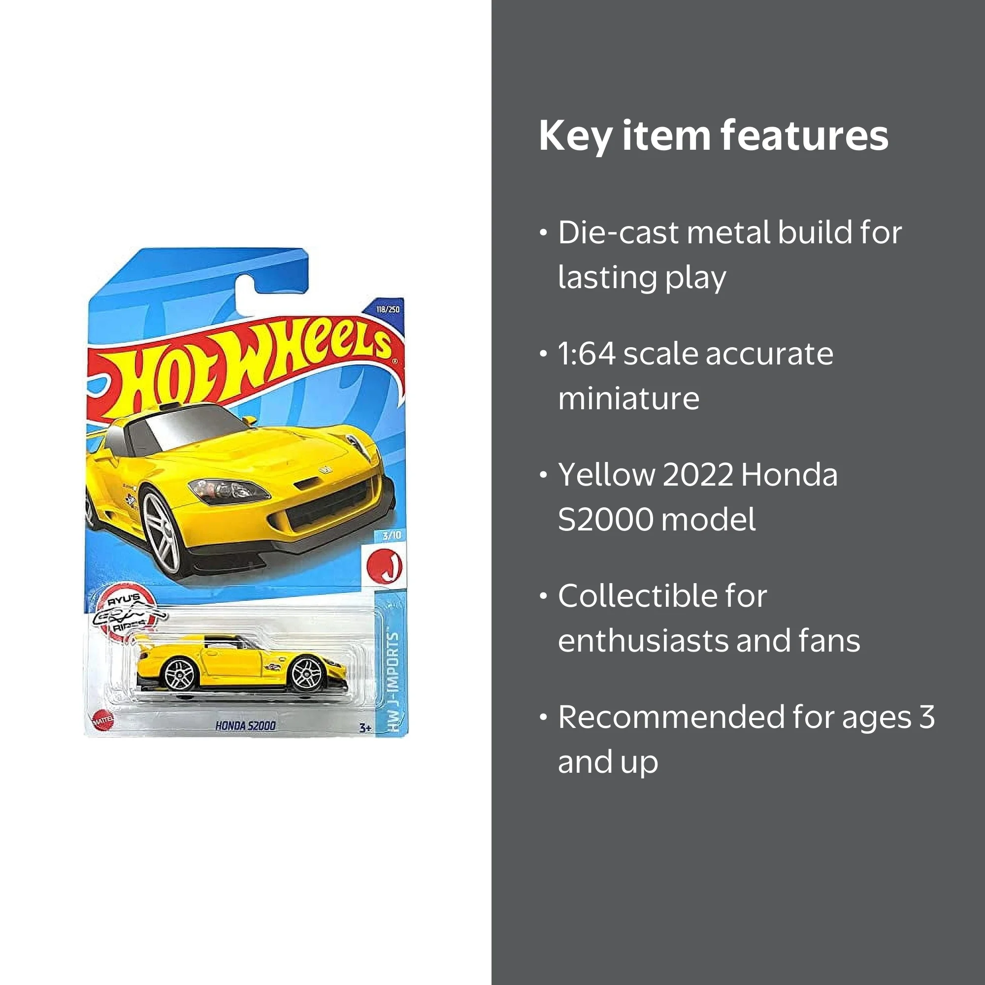Hot Wheels 2022 HW J-Imports: Honda S2000 (Yellow) 1:64 Scale Die