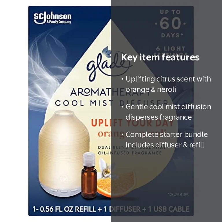 Glade Aromatherapy Cool Mist Diffuser, Orange + Neroli, Essential