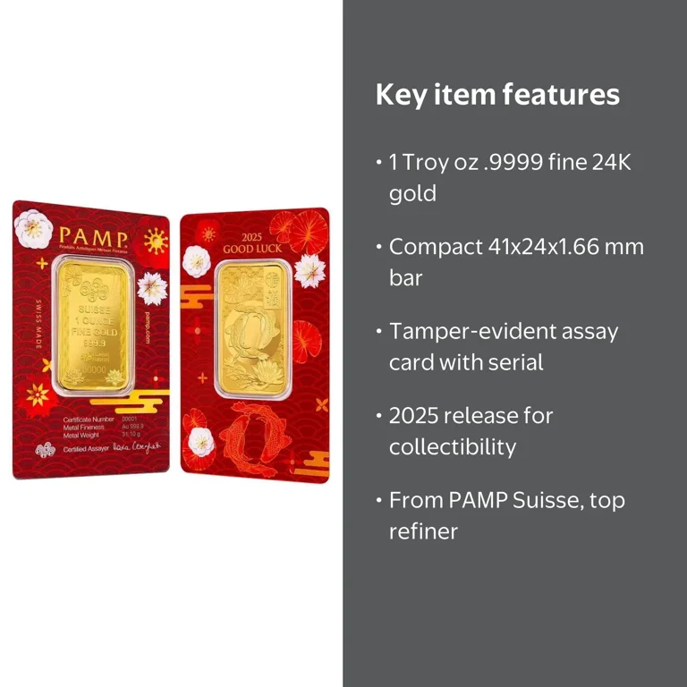 2025 1 oz PAMP Suisse Good Luck Koi Fish Gold Bar .9999 Fine (in