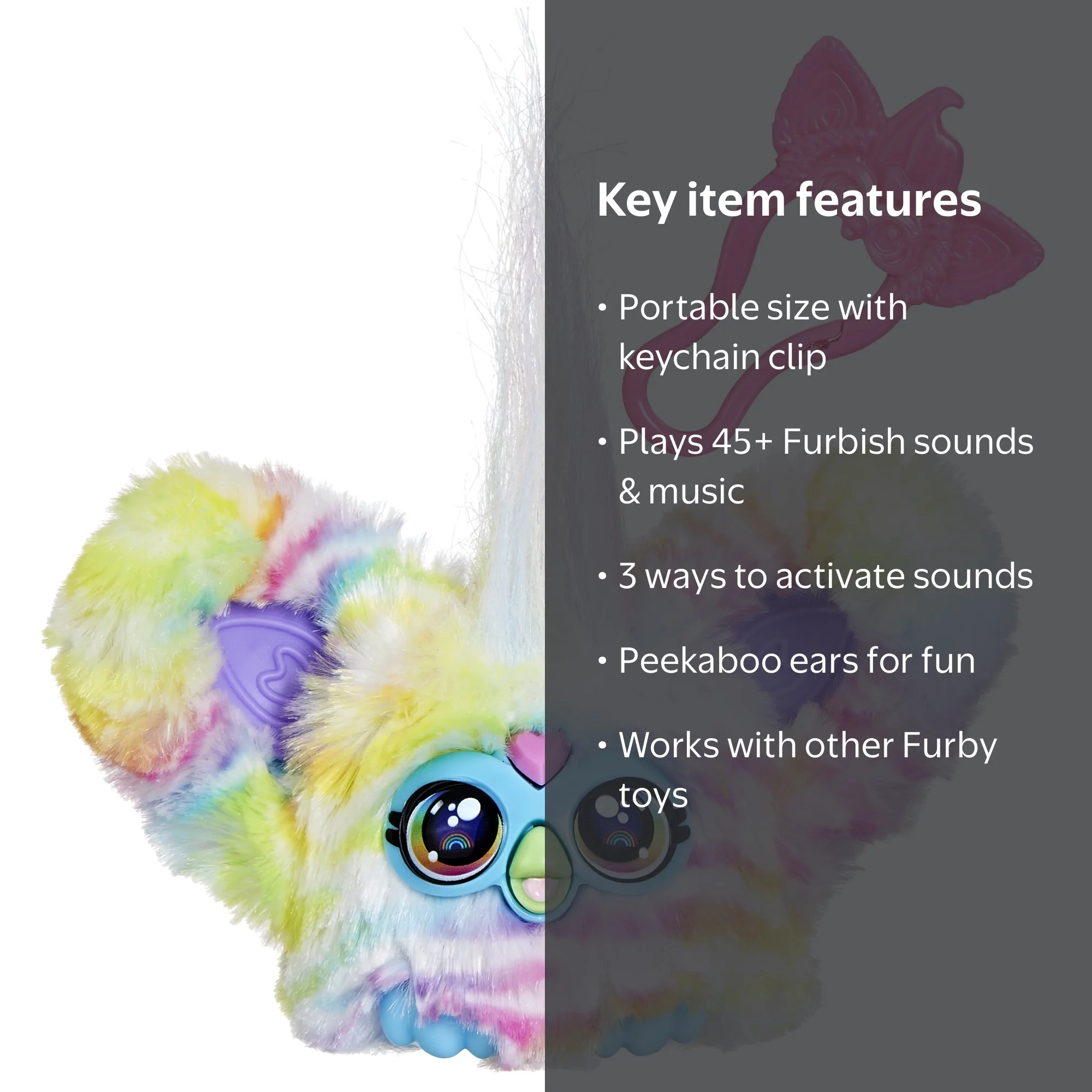 Furby, Electronic Plush Toy, Zee-Bah Mini Zebra, Backpack Clip