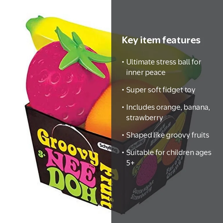 NeeDoh, Groovy Fruit Stress Ball, 3pk, Orange Banana Strawberry