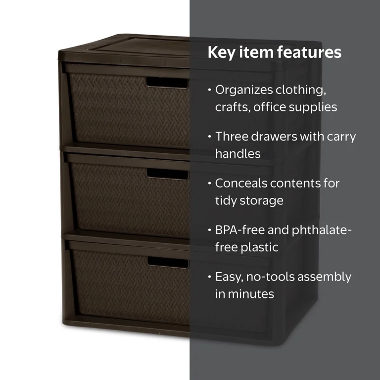 3 drawer dresser plastic Sterilite Wide 3-Drawer Storage Unit for Bedroom and Dresser, 6-Pack The plastic drawer organizers have drawers that are deep enough to fit bulkier and larger items Sterilite Wide 3 Drawer Tower,