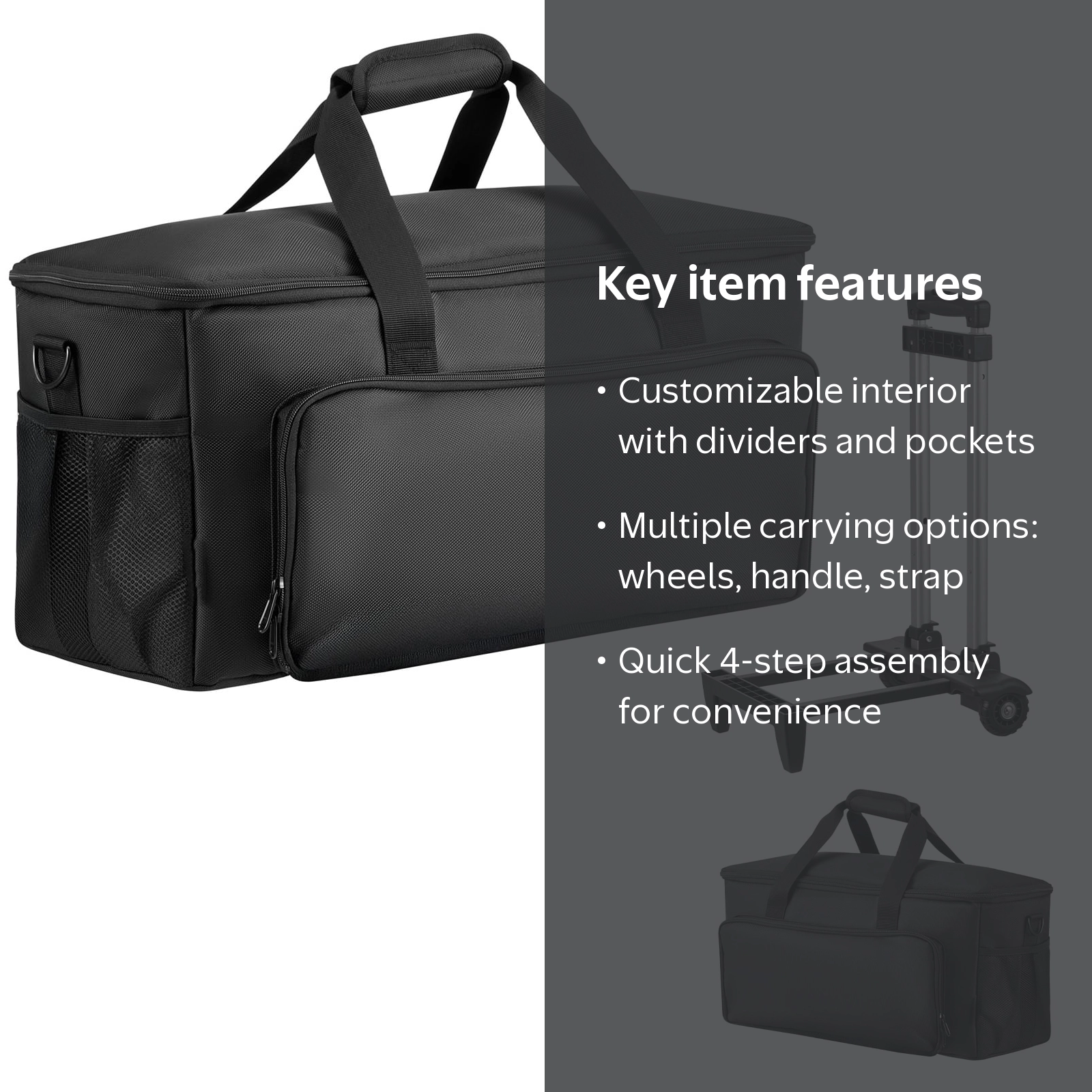 KFFKFF Rolling DJ Cable Bag, 1680D, Padded Gig Bag with Wheels, 6