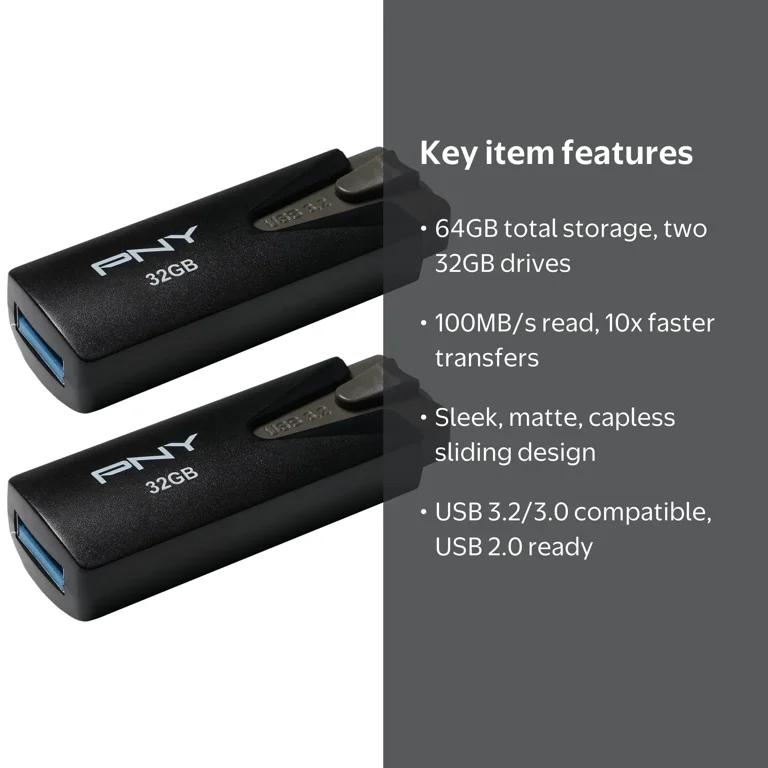 PNY 32GB Elite USB 3.2 Flash Drive 2-Pack - 100MB/s - Walmart.com