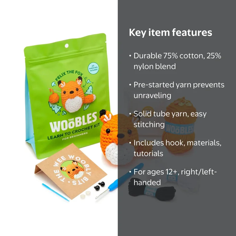The Woobles Beginner Crochet Amigurumi Kits - Fox with Easy Peasy