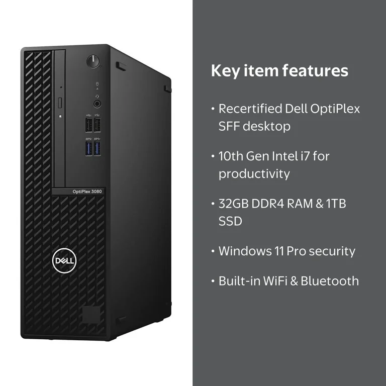 Dell OptiPlex 3080 SFF Desktop, Intel Octa-Core i7-10700, 32GB