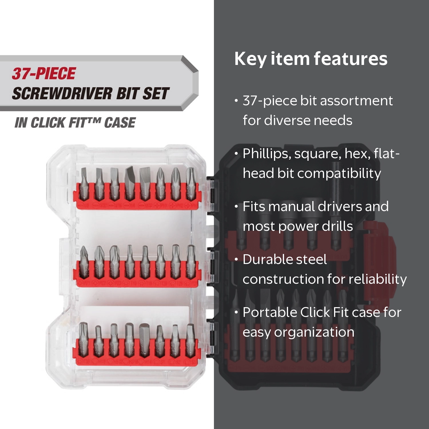 Hyper Tough 37-Piece Screwdriver Bit Set with Click Fit Case, VN