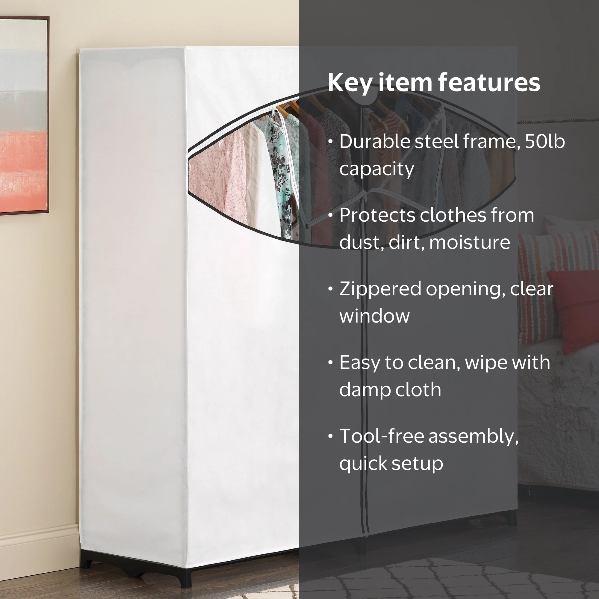 Whitmor, Extra-Wide Clothes Closet, 60 Inch Portable Closet, White