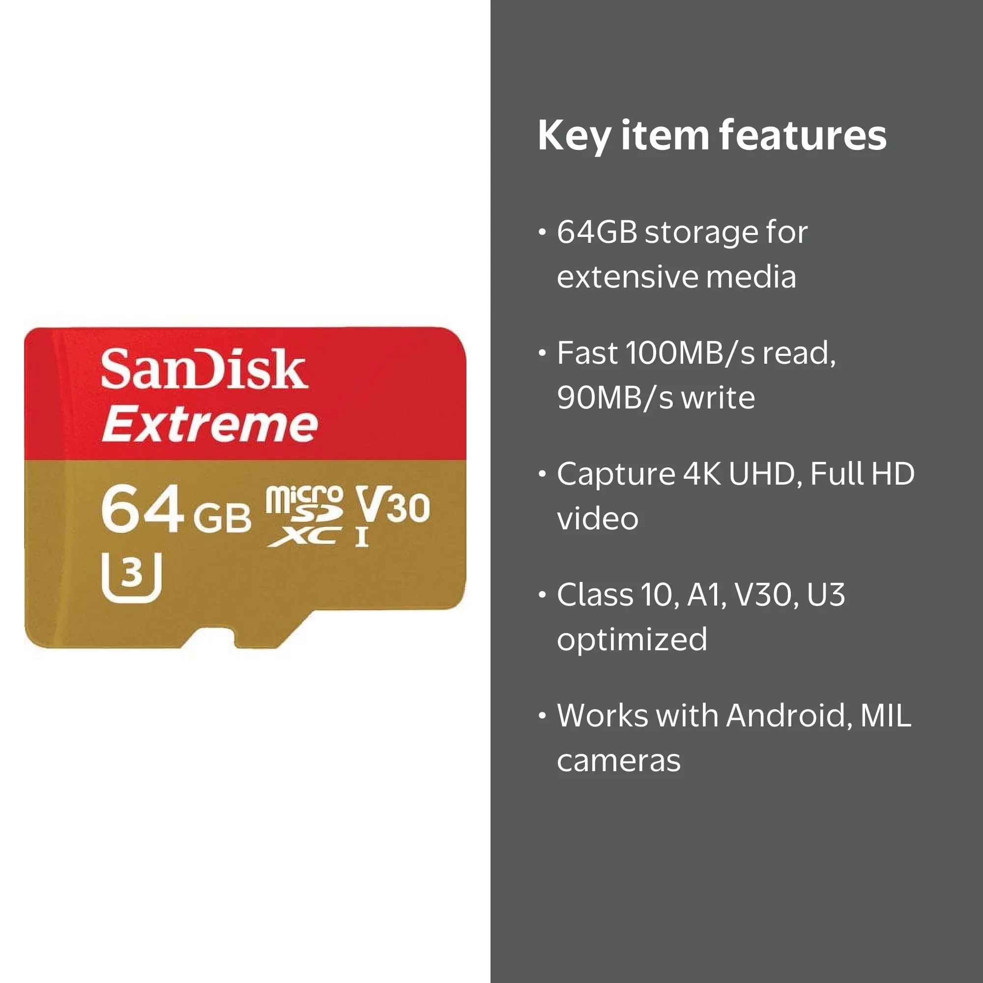 SanDisk 64GB Extreme® microSDXC™ UHS-I Card with adapter - SDSQXVF