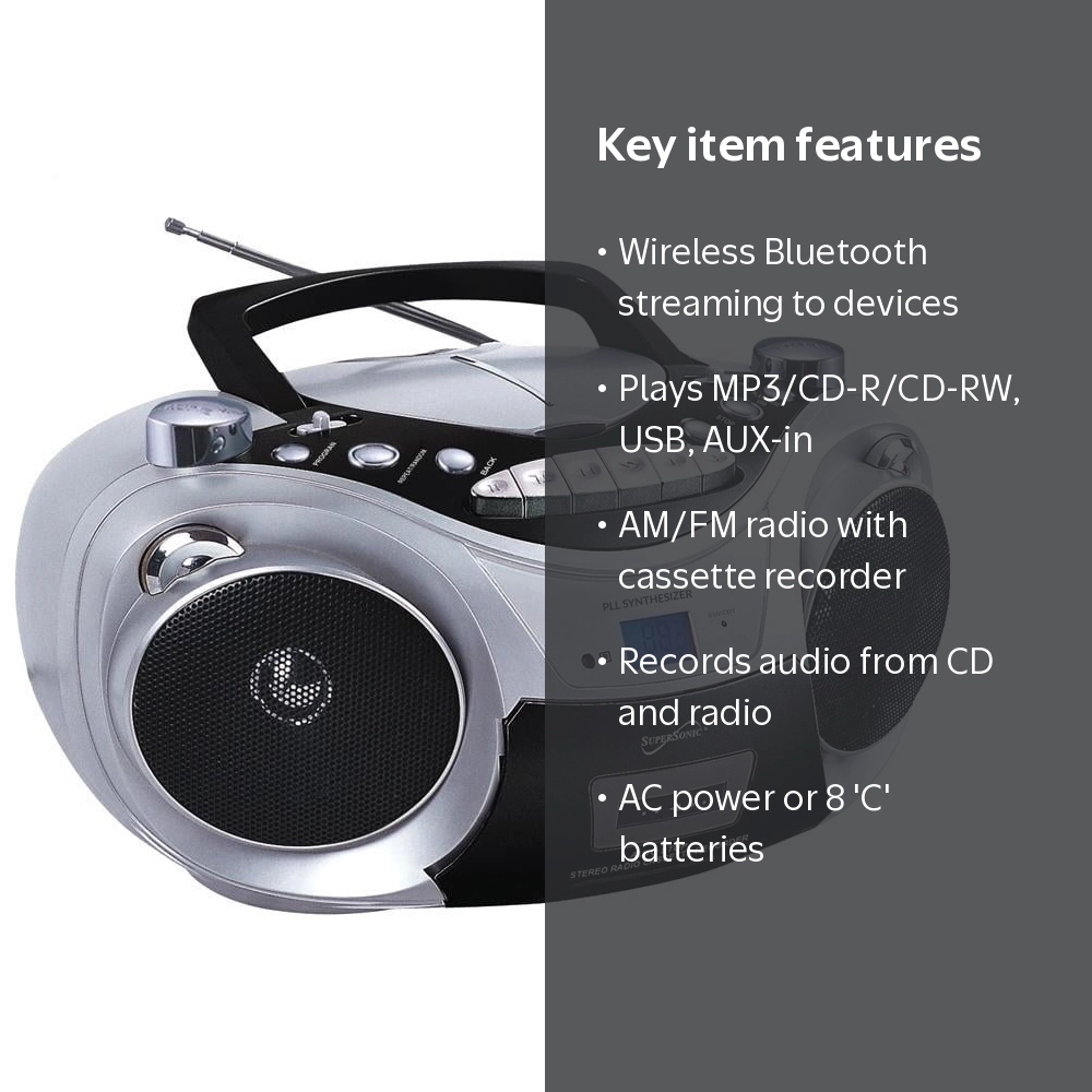Supersonic Portable CD Player & Stereo Radio with USB, Remote, and