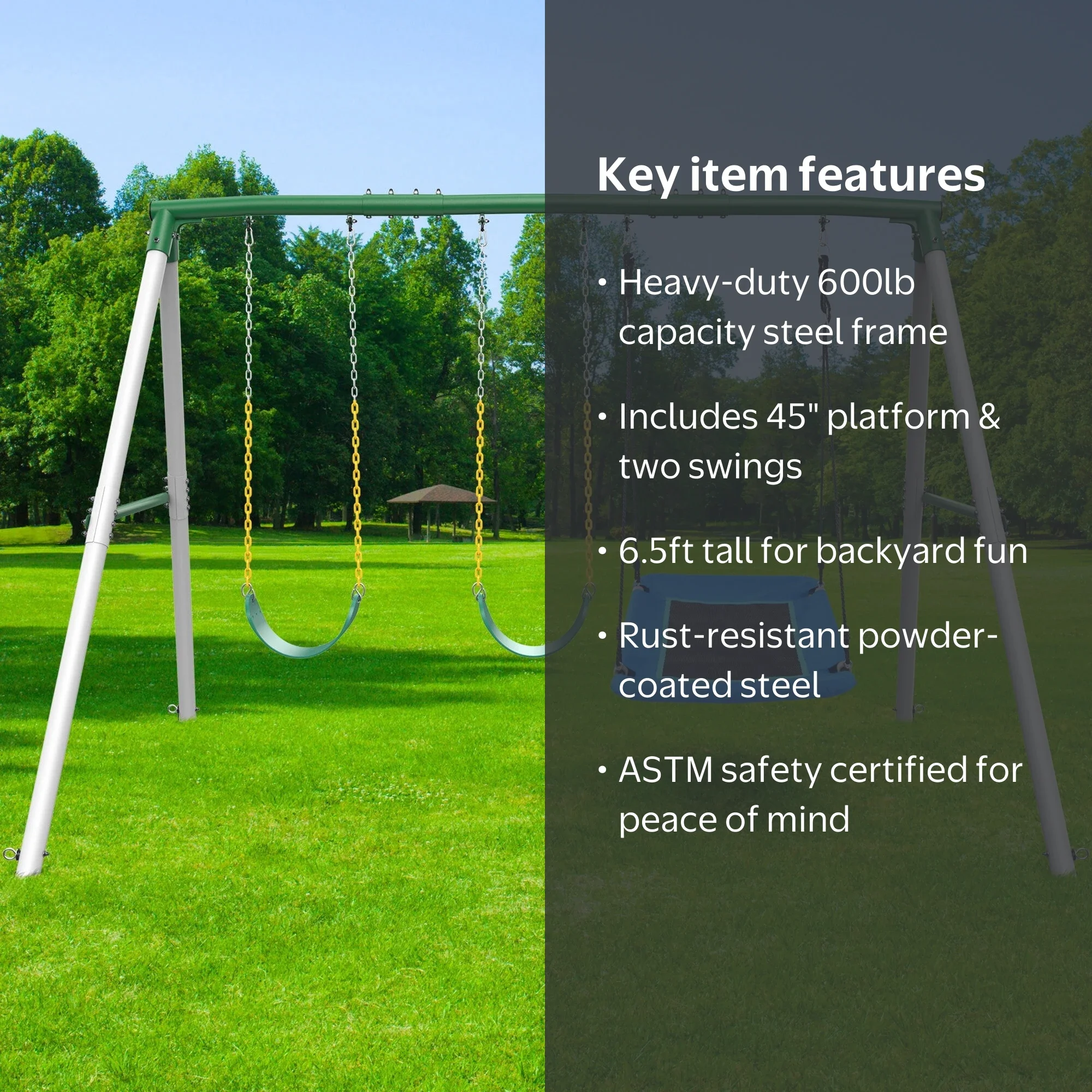 KloKick 600lbs Heavy Duty Swing Set – A-Frame Metal Swing Set with