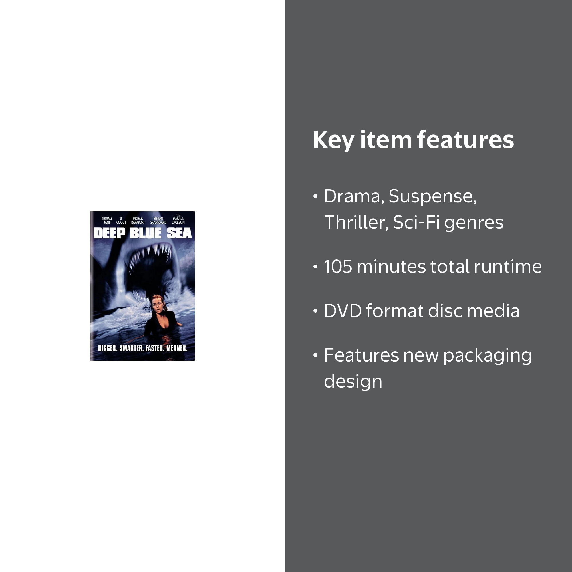 Warner Bros., DVD, Deep Blue Sea, New Packaging, 105 mins