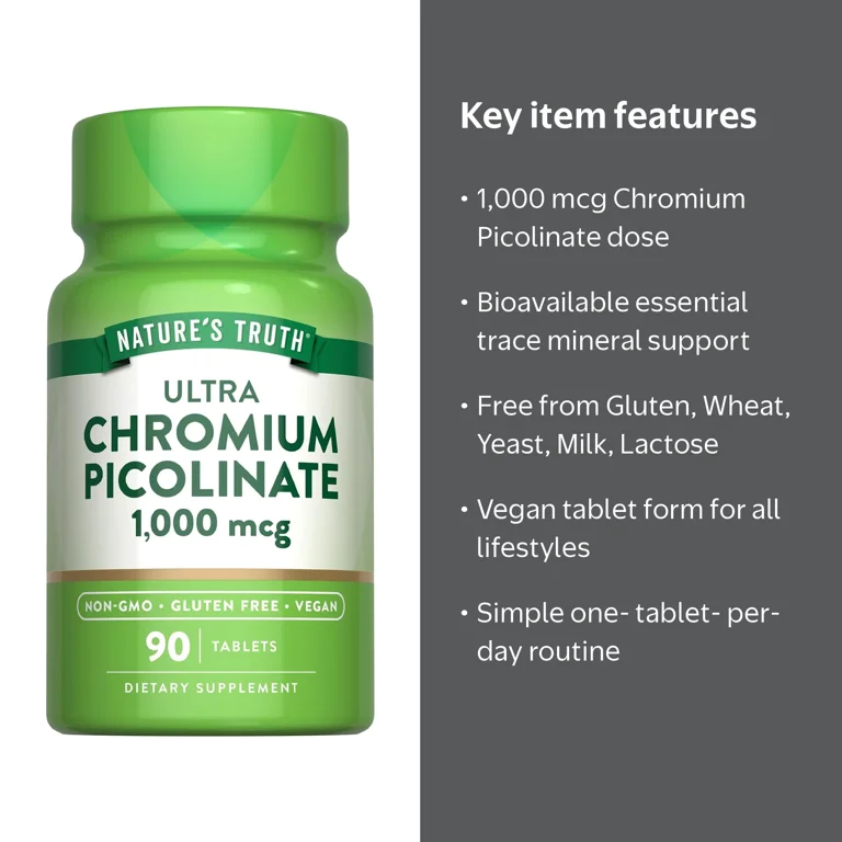 Ultra Chromium Picolinate | 1000mcg | 90 Tablets | Non-GMO, Gluten Free and Vegan