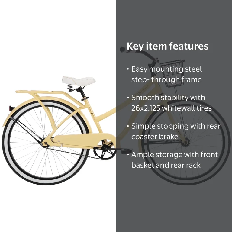 womens bicycle yellow Firmstrong Siren Lady 3 Speed Beach Cruiser Vanilla Black/Pink Rims. Huffy 26" Woodhaven Cruiser Bike,