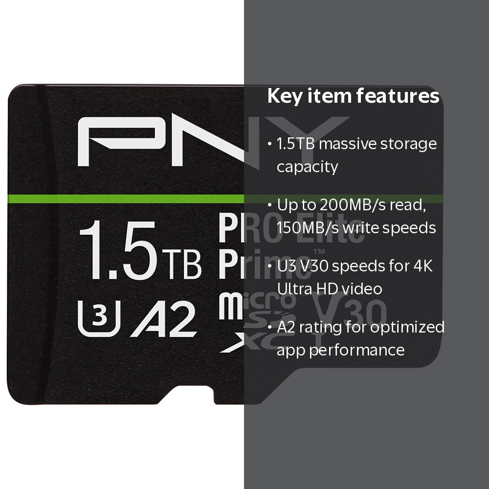 PNY 1.5TB PRO Elite Prime‚Ñ¢ C10 U3 V30 A2 microSDXC Flash Memory