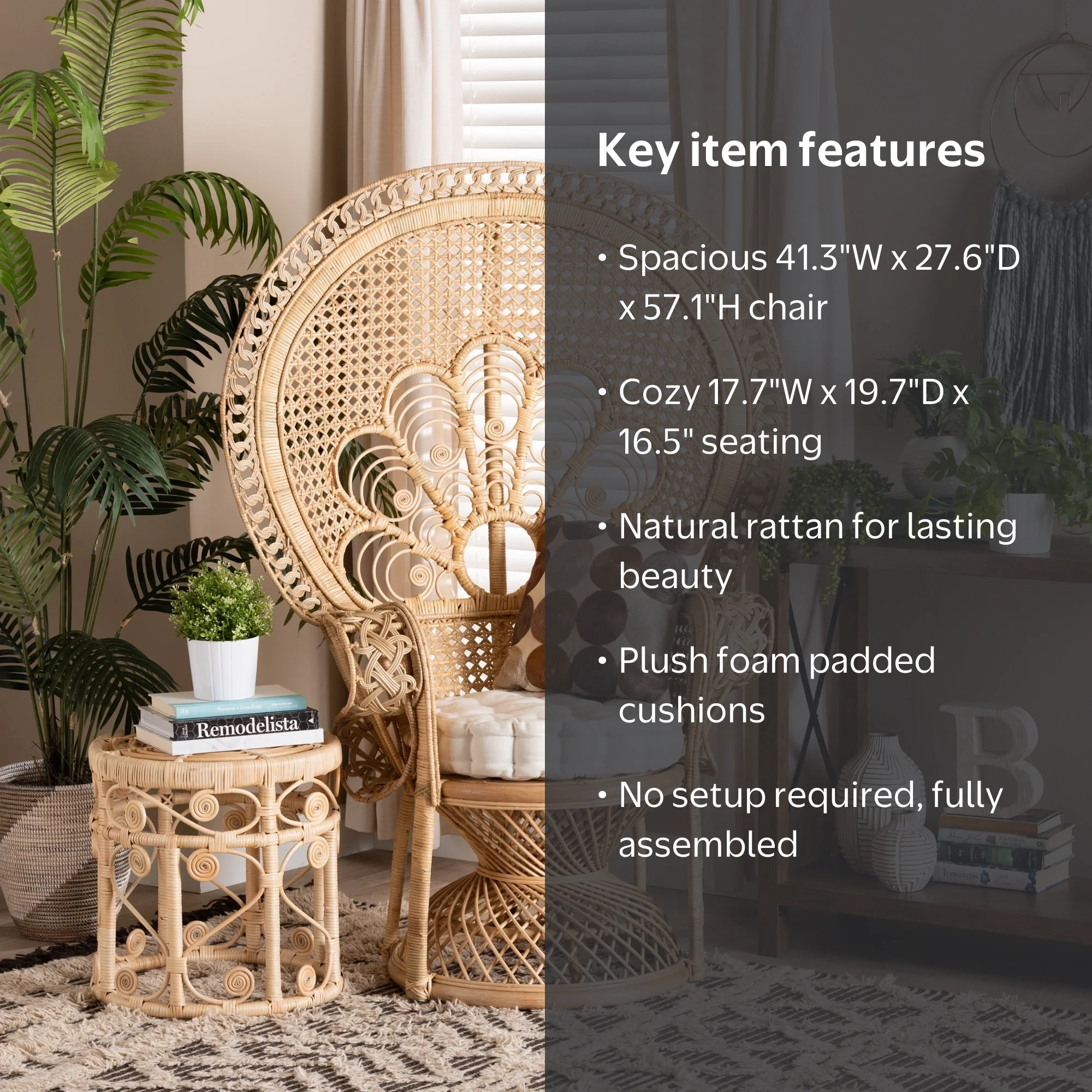 Free Shipping! bali & pari Ediva Bohemian Rattan Peacock Chair