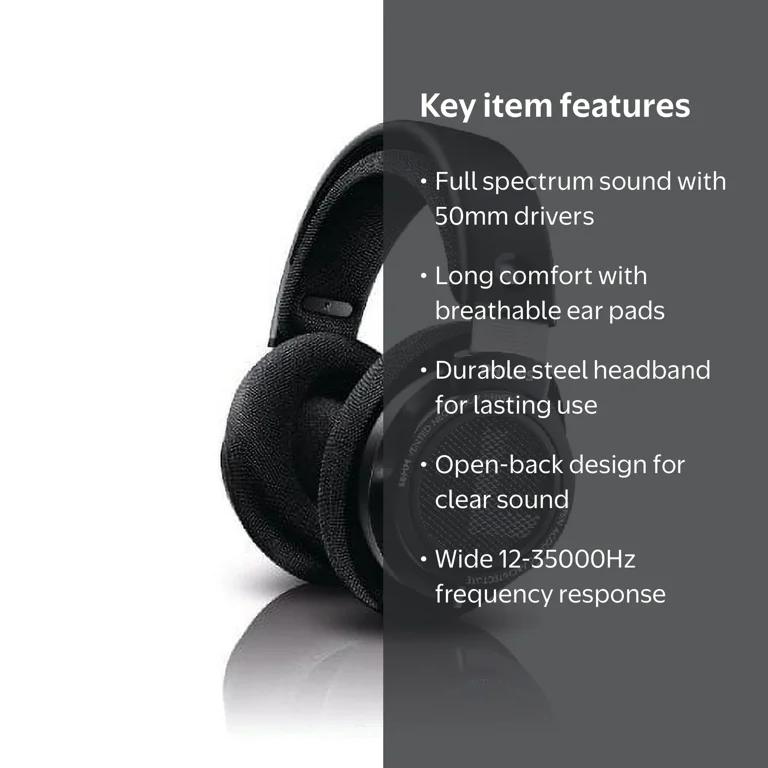 Philips, Wired Headphones, SHP9500, Black, 50mm Drivers - Walmart.com