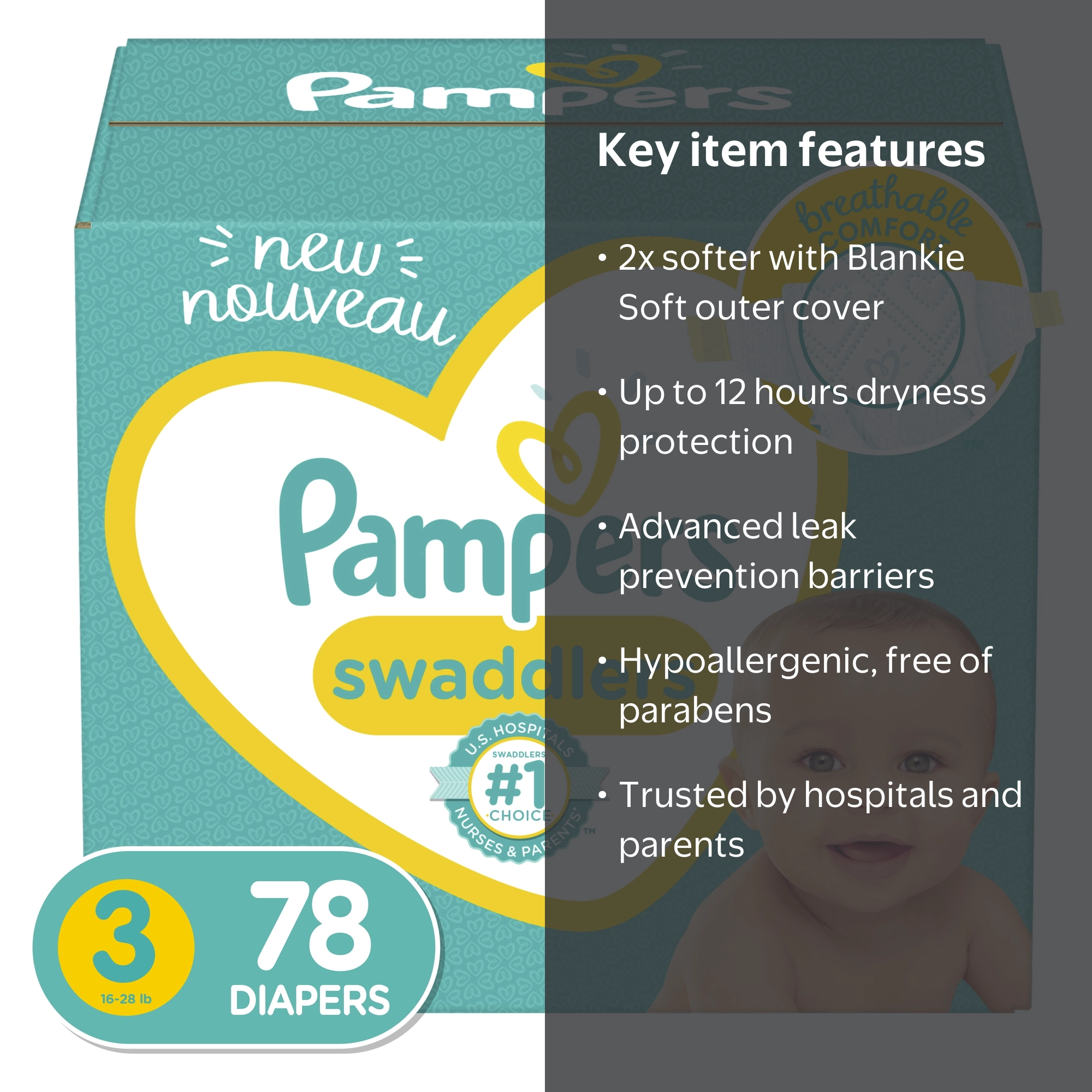 Pampers, Swaddlers Diapers, Size 3, 78 Ct, Multicolor - Walmart.com