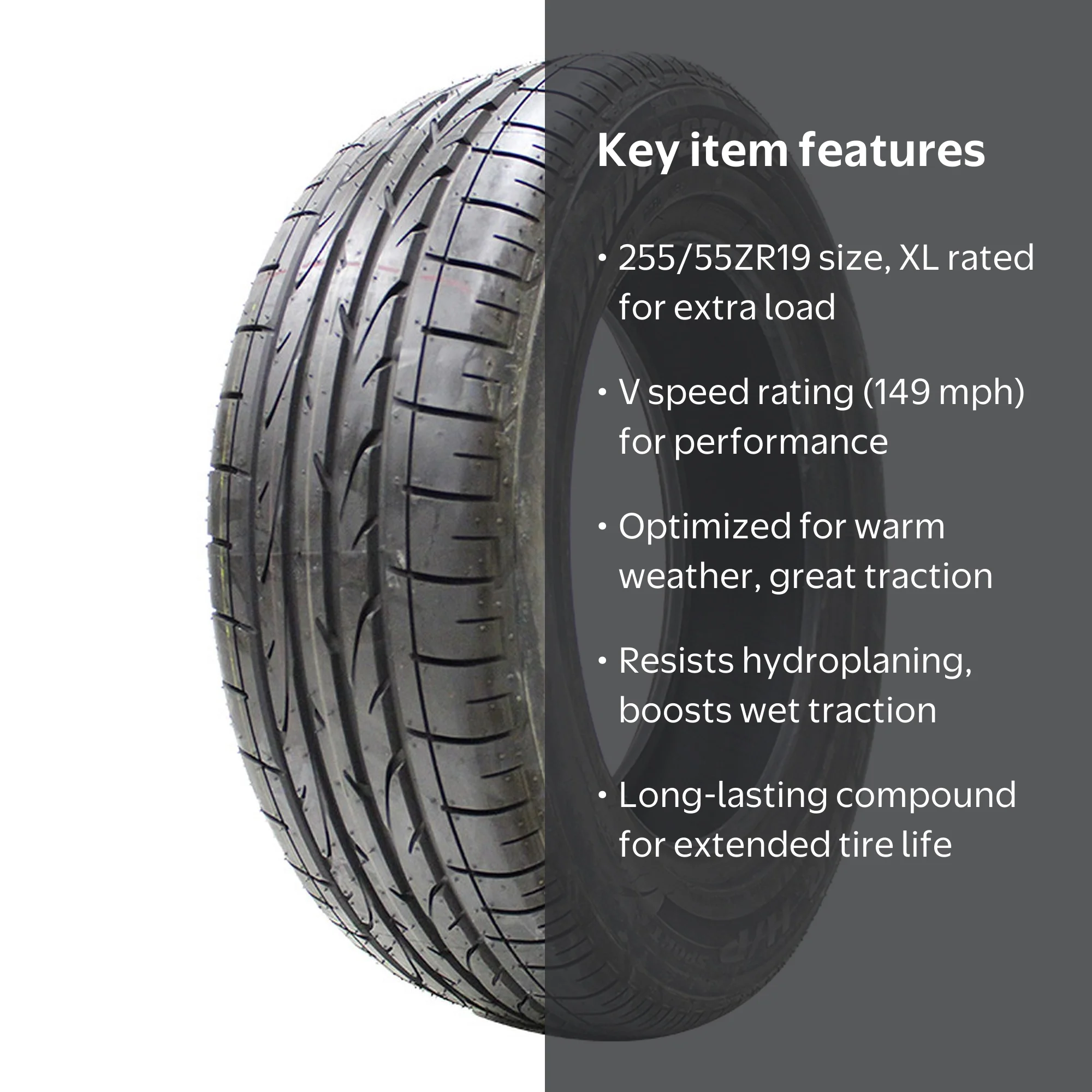 Bridgestone, Passenger Tire, 255/55ZR19 111Y XL, Summer Traction